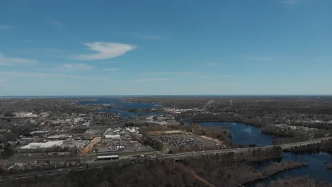 NJ Garden State Parkway drone footage with residential Stock Footage 336997682