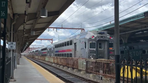 NJ Transit Train waiting for passengers at Track 17 of the Hoboken NJ Terminal Stock Footage 133465611