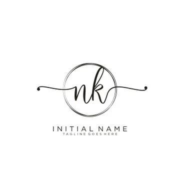 NK Initial handwriting logo with circle template vector Illustrazione stock