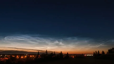 NLC Noctilucent Cloud Time Lapse At Midnight With Silver Shining Horizon Video stock 167765719