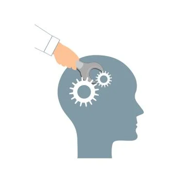 NLP or Neuro-Linguistic Programming concept. Open Human Head and a Hand with Stock Illustration