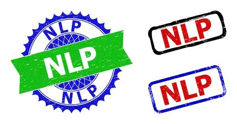 NLP Rosette and Rectangle Bicolor Stamp Seals with Grunge Surfaces 库存插图