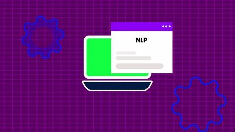 NLP text isolated digital technology notification message page on laptop di.. Stock Illustration