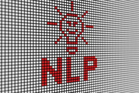 NLP text scoreboard blurred background 3d illustration Stock Illustration