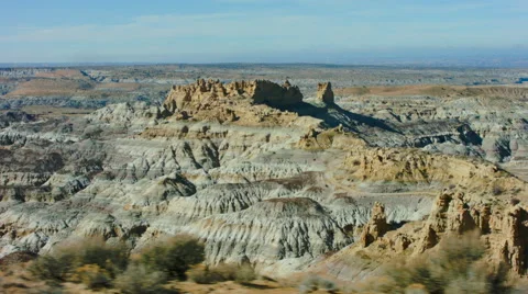 NM Bad Lands Scenic Area Castle Rock Aerial  Stock Footage 61170938