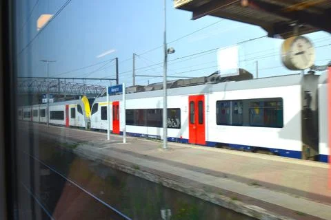 NMBS SNCB Belgian road train company, trip from Leuven to Antwerp Stock Photos