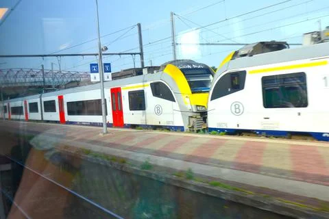 NMBS SNCB Belgian road train company, trip from Leuven to Antwerp Stock Photos