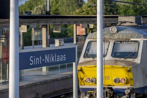 NMBS SNCB train in the train station of Sint-Niklaas, Belgium Stock Photos