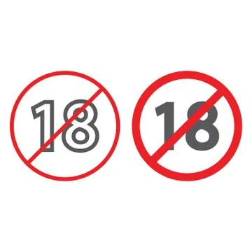 No 18 plus line and glyph icon, prohibited and ban, age restriction sign, vector 스톡 일러스트