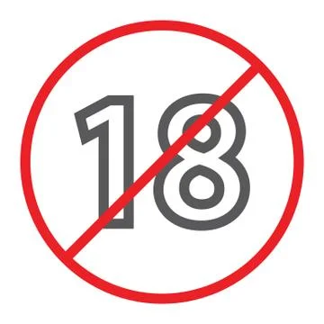 No 18 plus line icon, prohibited and ban, age restriction sign, vector graphics Illustrazione stock