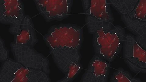 No access zone areas indicate closed zones, coordinates on map. Abstract dark Stock Illustration