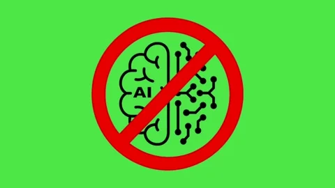 No AI Brain Circuit Prohibition Sign Animation - Green Screen Vidéo 336479459