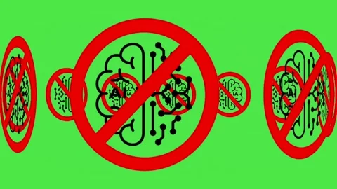 No AI Brain Circuit Prohibition Sign Animation - Green Screen Stock-Footage 336479529