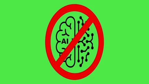 No AI Brain Circuit Prohibition Sign Animation - Green Screen Vidéo 336479547