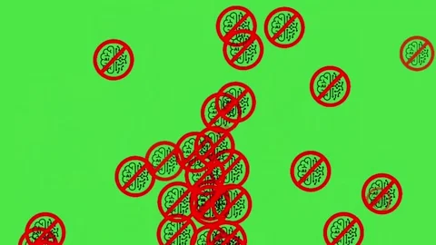 No AI Brain Circuit Prohibition Sign Animation - Green Screen Vídeo Stock 336479554