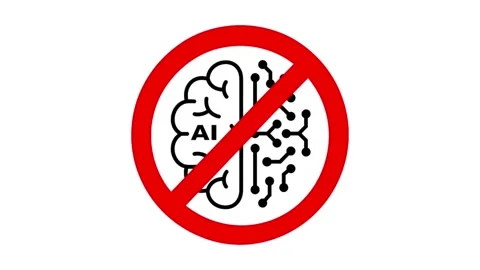 No AI Brain Circuit Symbol Animation - Prohibited Artificial Intelligence Sign 库存影片 336479423