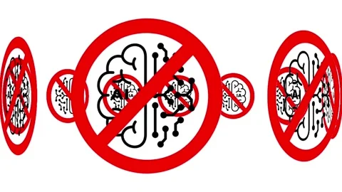 No AI Brain Circuit Symbol Animation - Prohibited Artificial Intelligence Sign Stock-Footage 336479509