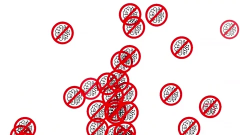 No AI Brain Circuit Symbol Animation - Prohibited Artificial Intelligence Sign Vidéo 336479555