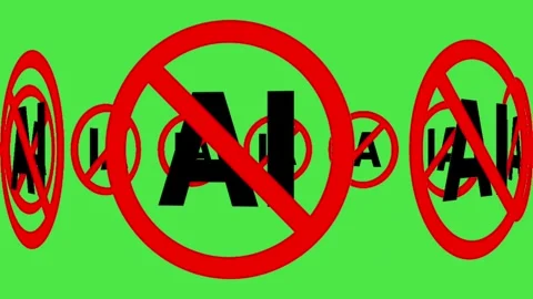 No AI Sign Animation - Prohibited Artificial Intelligence Symbol on Green Screen Video stock 336456344