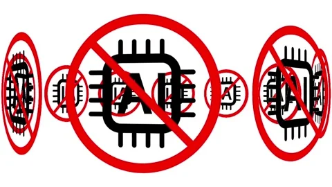 No AI Symbol Animation - Artificial Intelligence Banned Sign on White Background Stock Footage 336556262