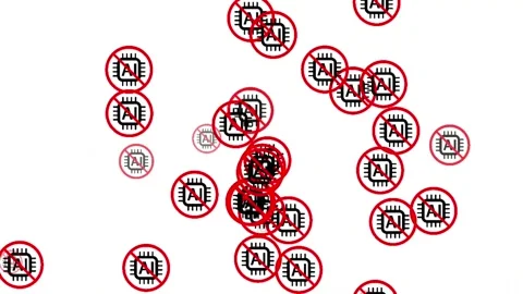 No AI Symbol Animation - Artificial Intelligence Banned Sign on White Background Video stock 336556560