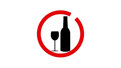 No alcohol allowed sign animation with bottle and glass video animation Stock Footage 330497912
