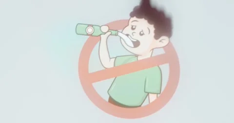No Alcohol sign with boy drinking alcohol Stock Footage 313864486