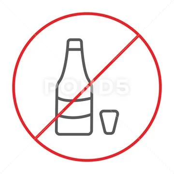 No alcohol thin line icon, prohibited and ban, no drink sign, vector graphics, a Stock Illustration