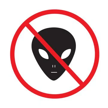 No alien icon on white background. UFO ban sign. stop alien. Stock Illustration
