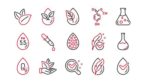 No artificial colors, organic leaf line icons. Dermatologically tested, Organic Stock Illustration