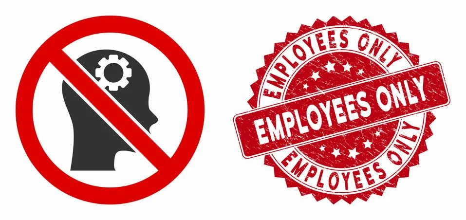 No Artificial Intelligence Icon with Scratched Employees Only Stamp Stock Illustration