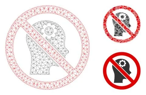 No Artificial Intelligence Vector Mesh Carcass Model and Triangle Mosaic Icon Stock Illustration