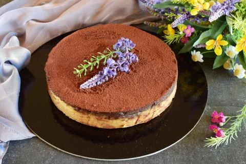 No bake cake, biscuit base with cocolate ganash Stock Photos