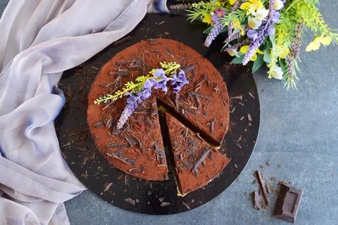 No bake cake, biscuit base with cocolate ganash Stock Photos