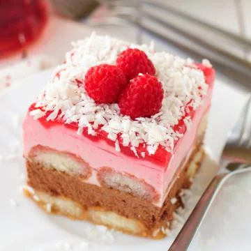 No Bake Chocolate, Raspberry and Savoiardi Layer Cake, Close up Stock Photos