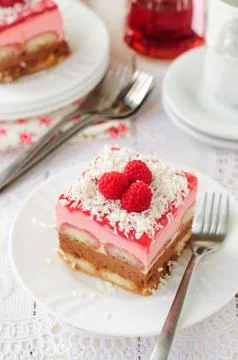 No Bake Chocolate, Raspberry and Savoiardi Layer Cake Stock Photos