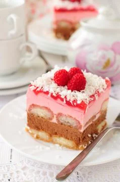 No Bake Chocolate, Raspberry and Savoiardi Layer Cake Stock Photos