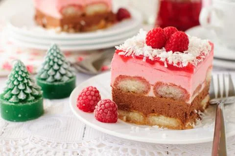 No Bake Chocolate, Raspberry and Savoiardi Layer Cake Stock Photos