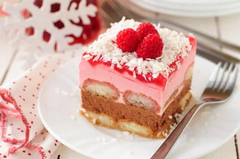 No Bake Chocolate, Raspberry and Savoiardi Layer Cake Stock Photos