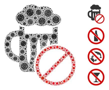 No Beer Drinking Collage of Covid Virus Elements 스톡 일러스트