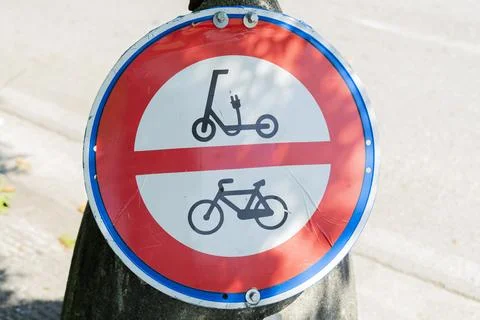 No Bicycles and Scooters Traffic Sign (Close-Up) Stock Photos