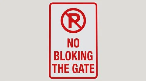 No blocking the gate sign with red letters and symbol on white background. Stock-Illustration