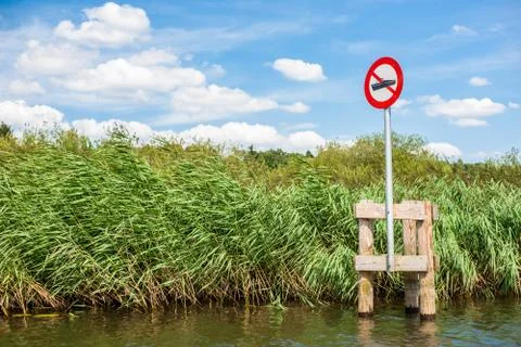 No boating sign at a lake Stock Photos