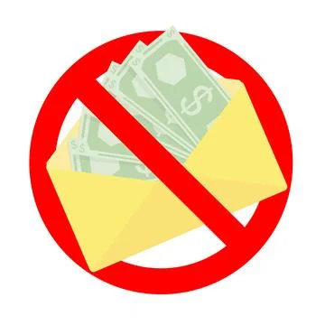 No bribe and wage in envelope icon, ban cash Stock Illustration