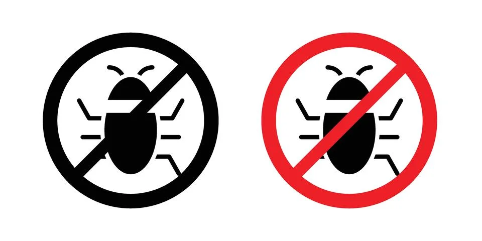 No Bug icon drawing lines. Silhouette style vector bundle 库存插图