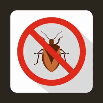 No bug sign icon, flat style Stock Illustration