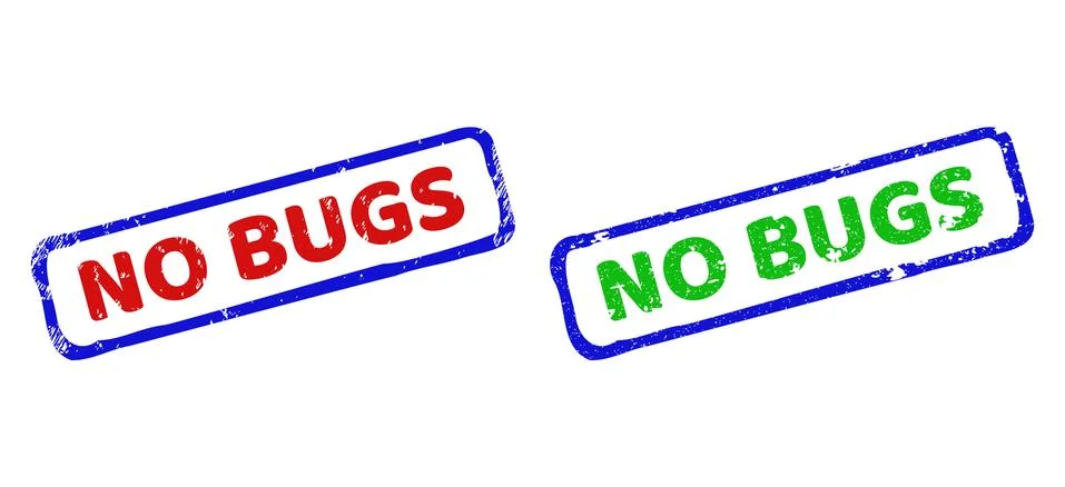 NO BUGS Bicolor Rough Rectangle Seals with Distress Textures Stock Illustration