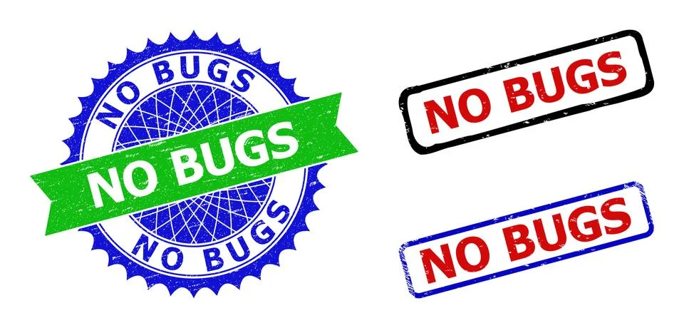 NO BUGS Rosette and Rectangle Bicolor Badges with Rubber Textures Stock Illustration