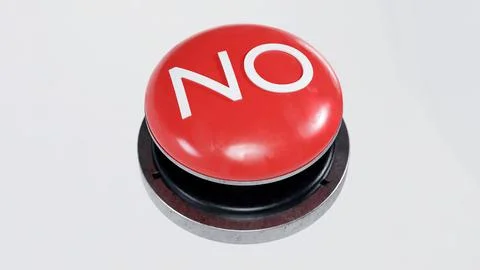 No button, large red button on a white background, 3d render Stock Illustration