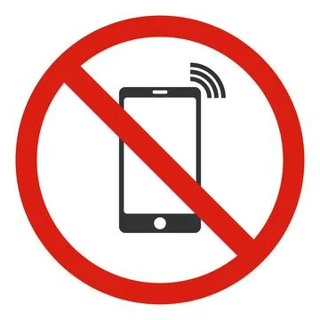 No calling phone prohibited red warning sign with smartphone sound waves Illustrazione stock